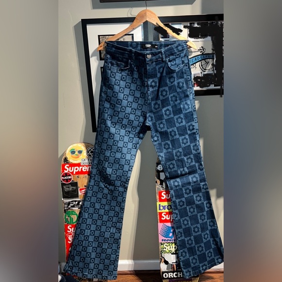 Jaded London High Rise Retro Floral Checkerboard Skinny Flare Jeans - Picture 4 of 9